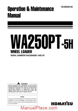 komatsu wa250pt 5h operation maintenance manual page 1