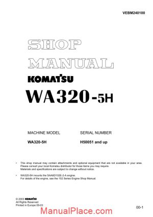 komatsu wa320 5h shop manual page 1