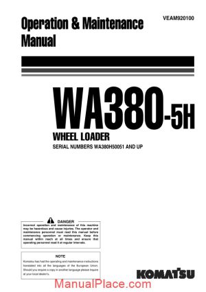 komatsu wa380 5h operation maintenance manual page 1