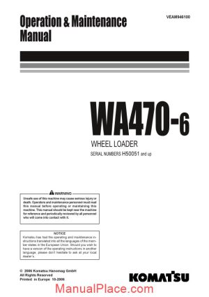 komatsu wa470 6 operation maintenance manual page 1