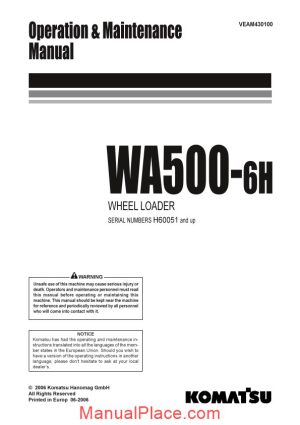 komatsu wa500 6h operation maintenance manual page 1