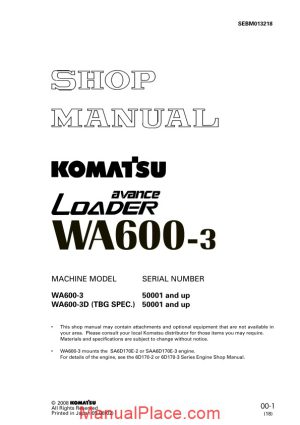 komatsu wa600 3 shop manual page 1