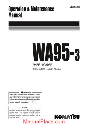 komatsu wa95 3 operation maintenance manual page 1