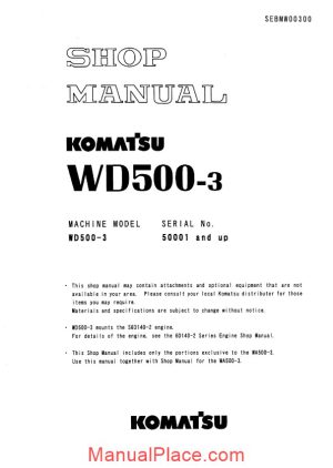 komatsu wheel dozers wd500 3 workshop manuals page 1