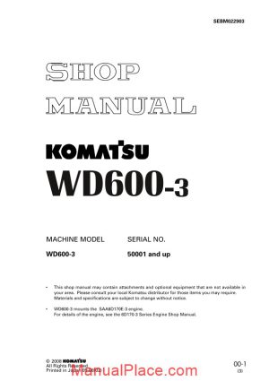 komatsu wheel dozers wd600 3 workshop manuals page 1