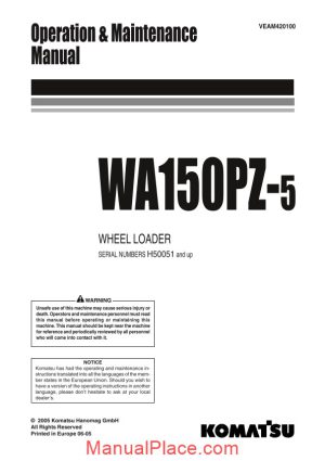 komatsu wheel loader wa150pz 5 operation and maintenance manual page 1