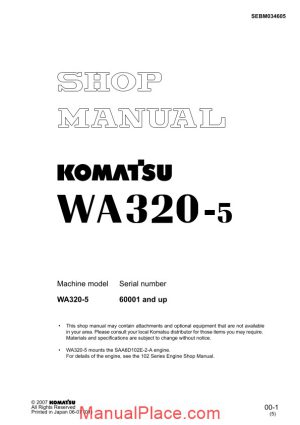 komatsu wheel loader wa320 5 shop manual page 1