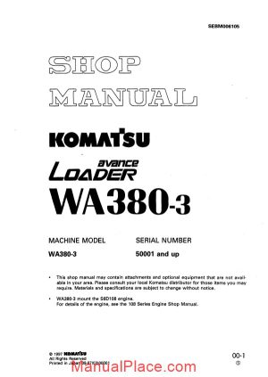 komatsu wheel loader wa380 3 shop manual page 1