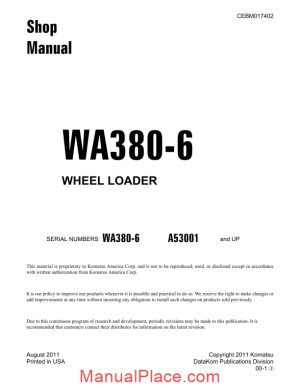 komatsu wheel loader wa380 6 shop manual page 1