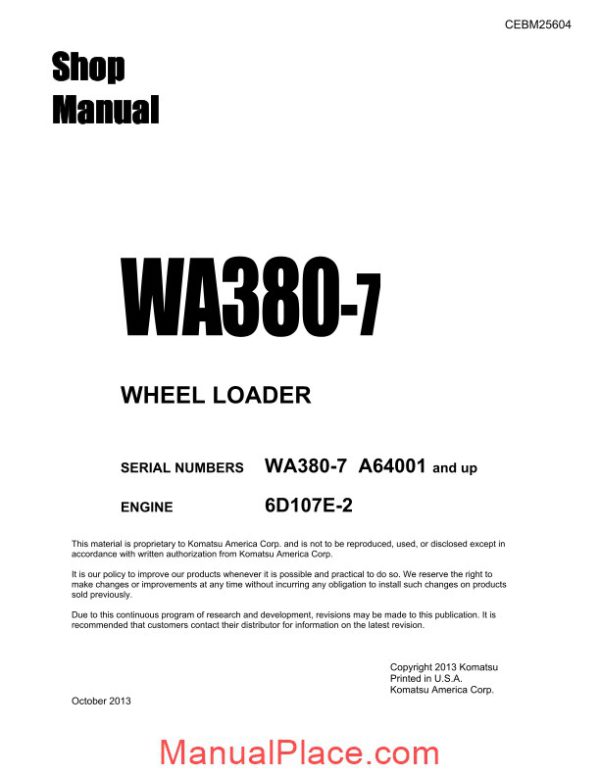 komatsu wheel loader wa380 7 shop manual page 1