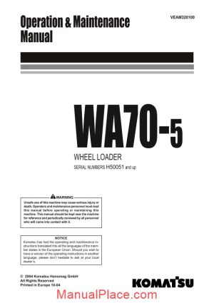 komatsu wheel loader wa70 5 operation and maintenance manual page 1