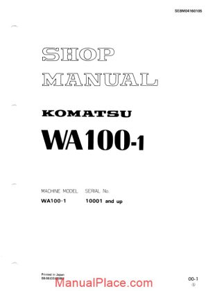 komatsu wheel loaders wa100 1 shop manual page 1