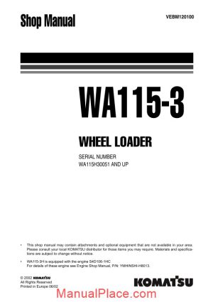 komatsu wheel loaders wa115 3 shop manual page 1