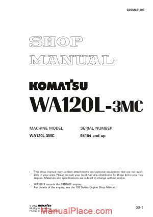 komatsu wheel loaders wa120l 3 shop manual page 1