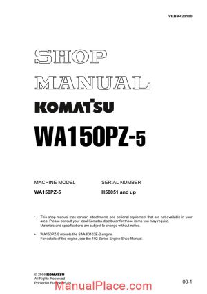 komatsu wheel loaders wa150pz 5 shop manual page 1