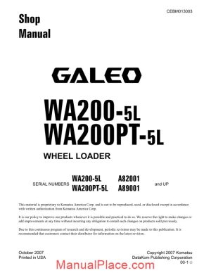 komatsu wheel loaders wa200 5 shop manual page 1