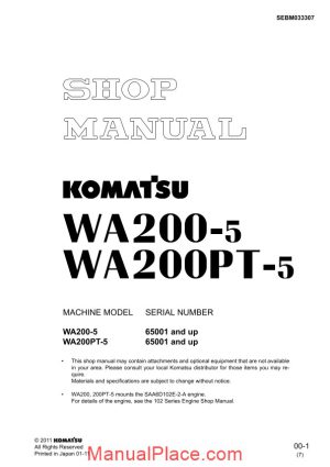 komatsu wheel loaders wa200ptl 5 shop manual page 1