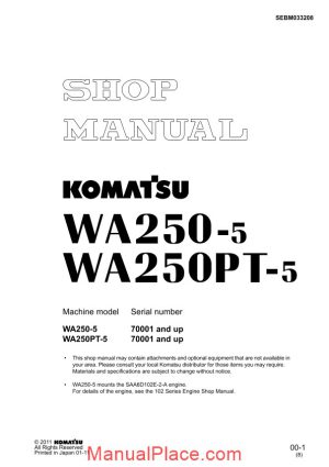 komatsu wheel loaders wa250ptl 5 shop manual page 1