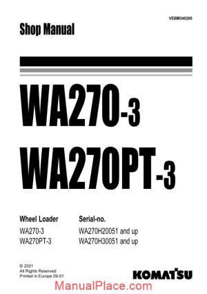 komatsu wheel loaders wa270 3 shop manual page 1