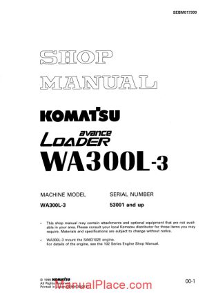 komatsu wheel loaders wa300l 3 shop manual page 1