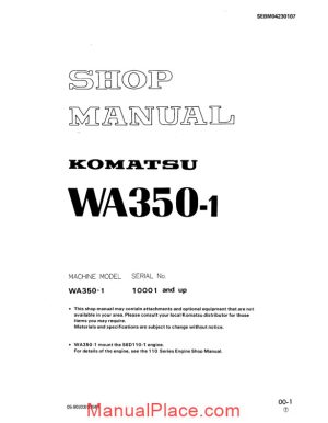 komatsu wheel loaders wa350 1 shop manual page 1