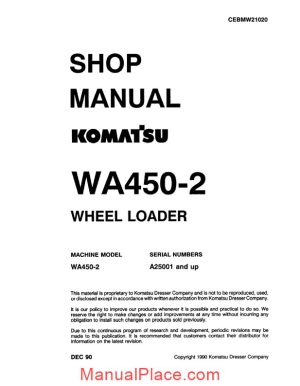 komatsu wheel loaders wa450 2 shop manual page 1