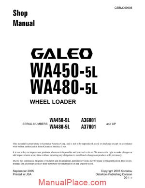 komatsu wheel loaders wa450 5 shop manual page 1