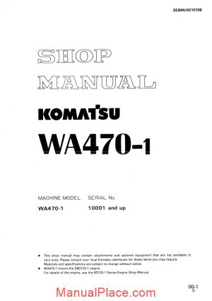 komatsu wheel loaders wa470 1 shop manual page 1