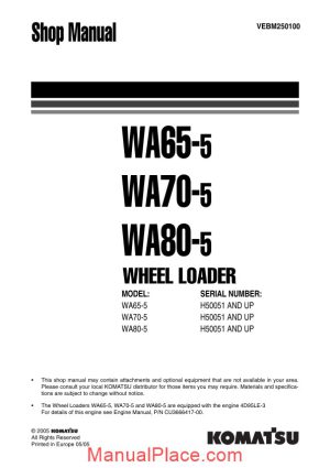 komatsu wheel loaders wa65 5 shop manual page 1