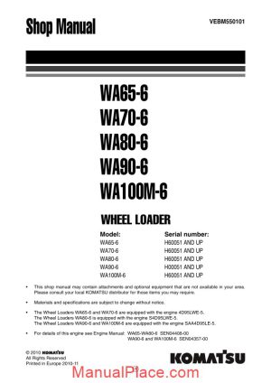 komatsu wheel loaders wa65 6 shop manual page 1