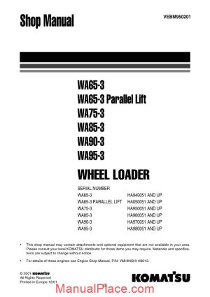 komatsu wheel loaders wa90 3 shop manual page 1