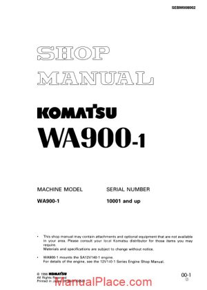 komatsu wheel loaders wa900 1 shop manual page 1