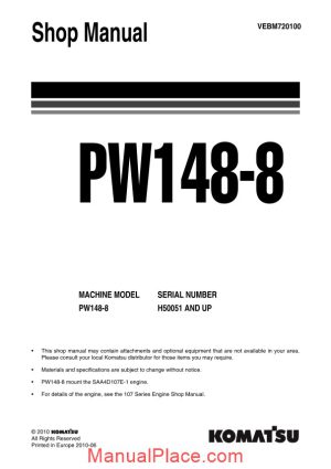 komatsu wheeled excavators pw148 8 shop manual page 1