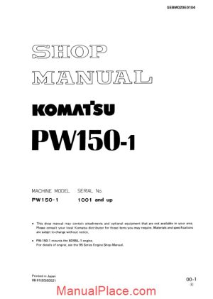 komatsu wheeled excavators pw150 1 shop manual page 1