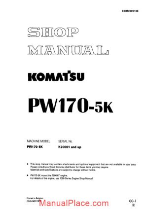 komatsu wheeled excavators pw170 5 shop manual page 1