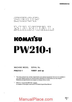 komatsu wheeled excavators pw210 1 shop manual page 1