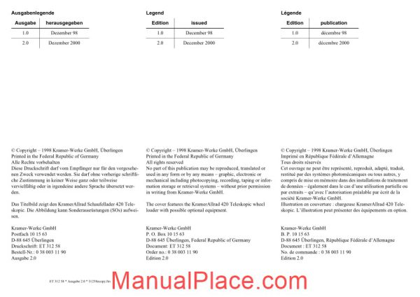 kramer 420 teleskopic serie 1 spare parts page 2