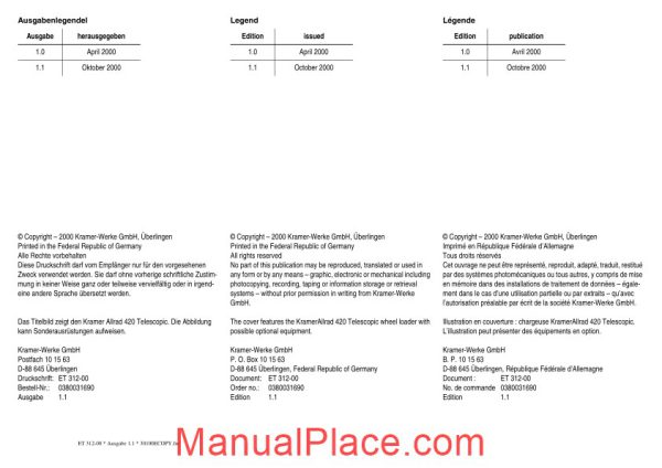 kramer 420teleskopic serie 2 spare parts page 2