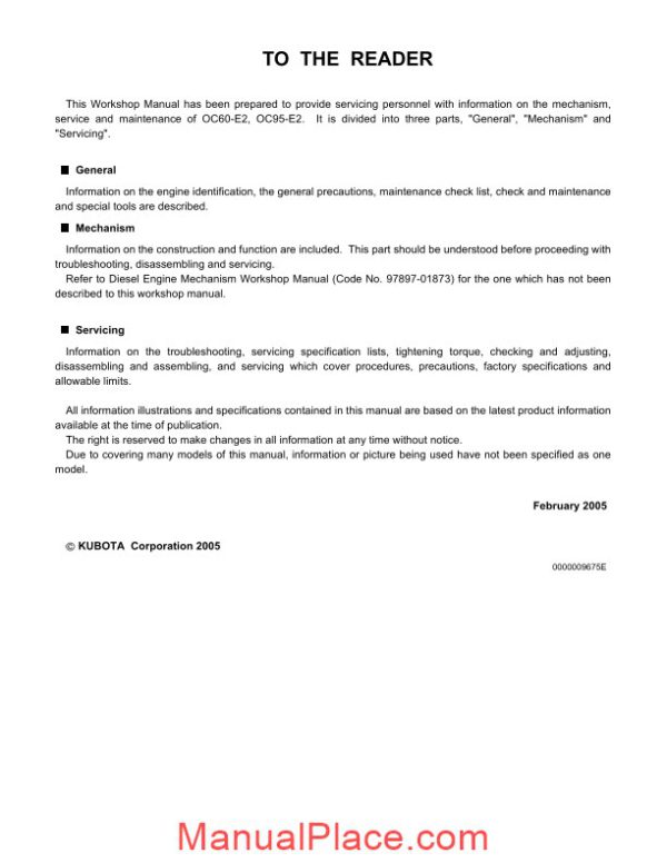 kubota diesel engine oc60 e2 oc95 e2 workshop manual 2 page 2