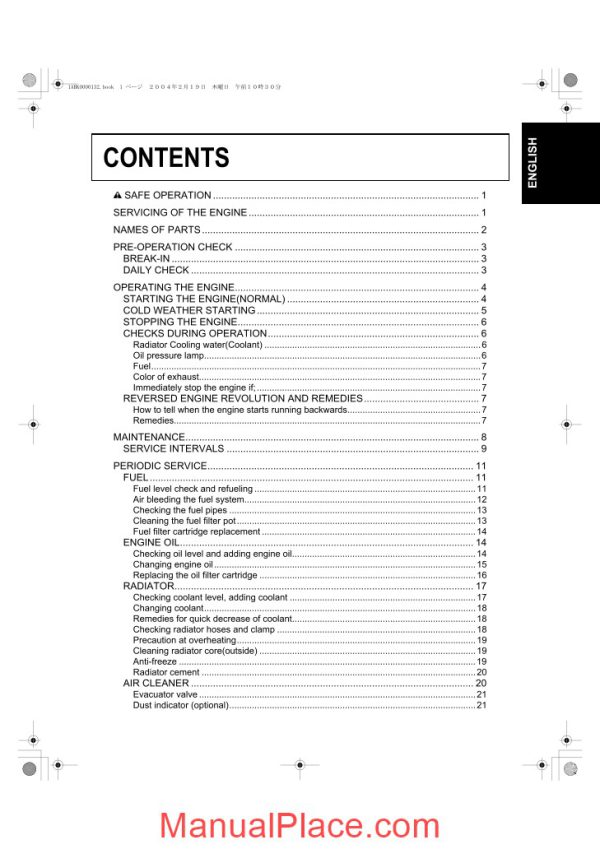 kubota diesel engine operation s manual page 2