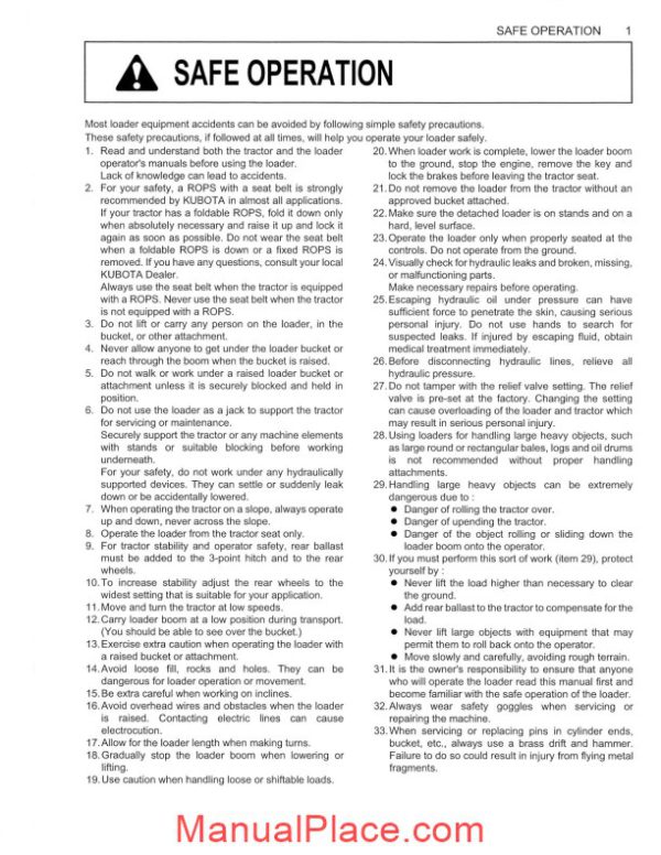 kubota front loader la series operation manual page 4