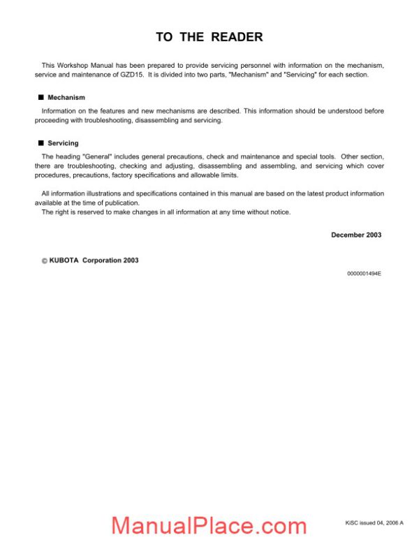 kubota tractor gzd15 workshop manual page 2