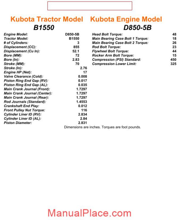 kubota tractor model and engine model specs page 2