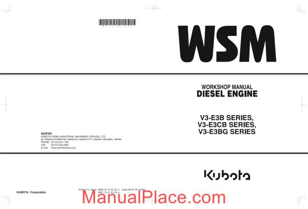 kubota v3 e3b v3 e3cb v3 e3bg diesel engine workshop manual page 1