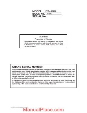 linkbelt 3k1 2587 1185 operators manual page 1