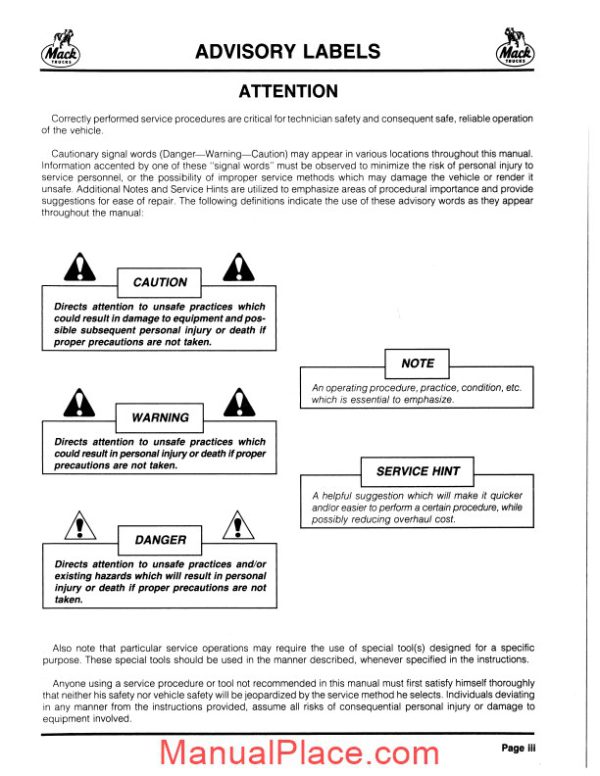 mack e9 v8 workshop manual page 4