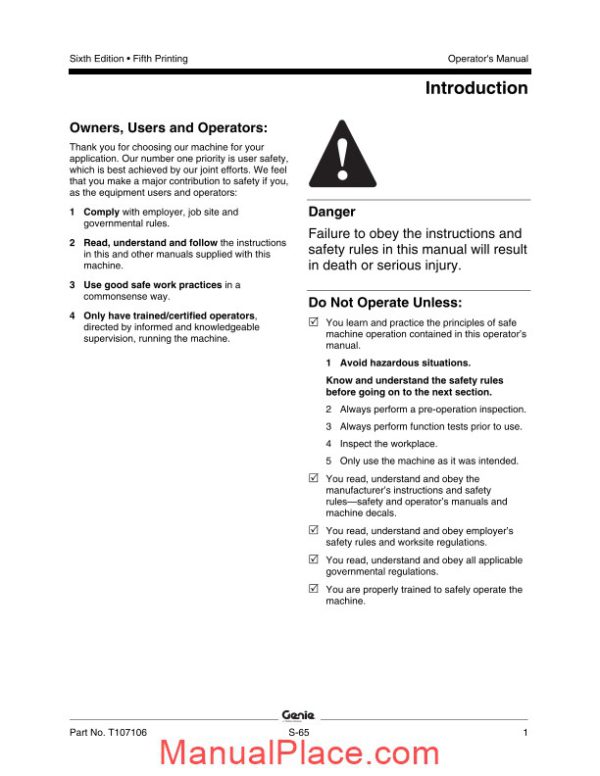 man lift genie s60 operator manual english page 3