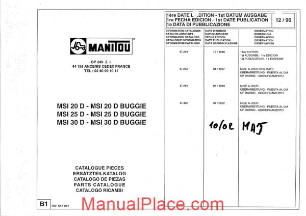 manitou msi20 30d buggie spare parts catalogue page 1