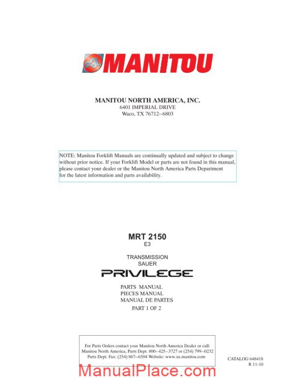 manitou telescopico mrt2150 e3 parts manuals page 1