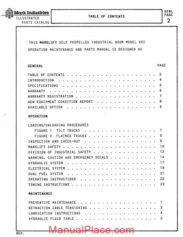 marklift self propelled boom operation maintenance and parts manual page 2